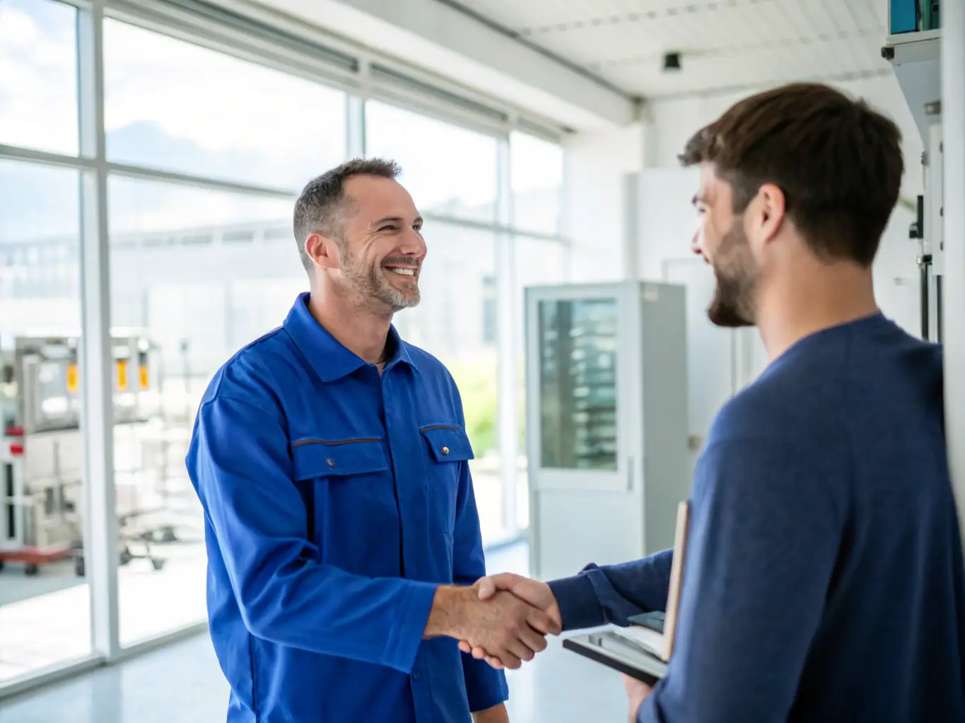 A photo of a satisfied client shaking hands with a JD Remodeling team member, symbolizing the company's dedication to customer satisfaction.